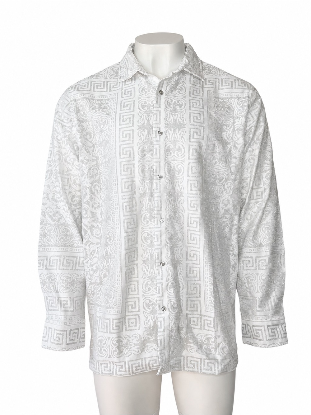 Men's White Jacquard Long-Sleeve Button-Down Shirt